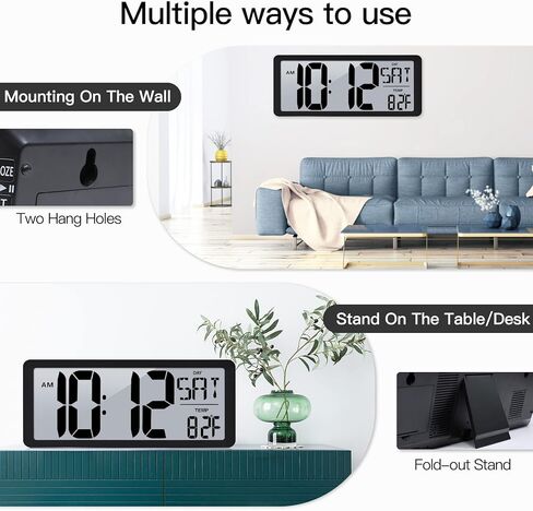 TXL Atomic Clock with Backlight, 14.2" Large Digital Wall Clock Battery Operated, Digital Clock Large Display with Day, Date & Temperature, Large Wall Clock for Bedroom, Livingroom, Office in Kuwait