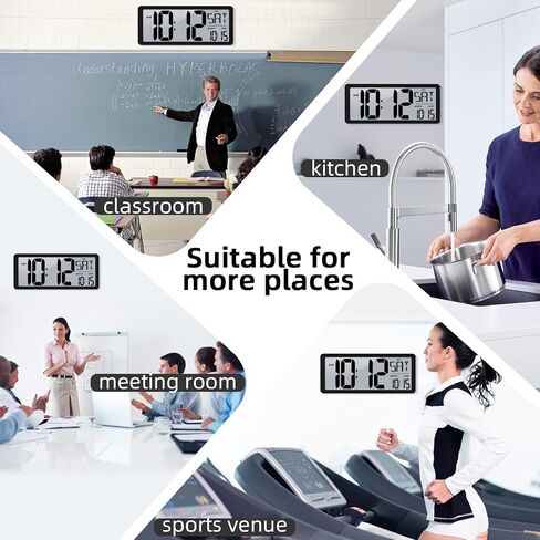 TXL Atomic Clock with Backlight, 14.2" Large Digital Wall Clock Battery Operated, Digital Clock Large Display with Day, Date & Temperature, Large Wall Clock for Bedroom, Livingroom, Office in Kuwait