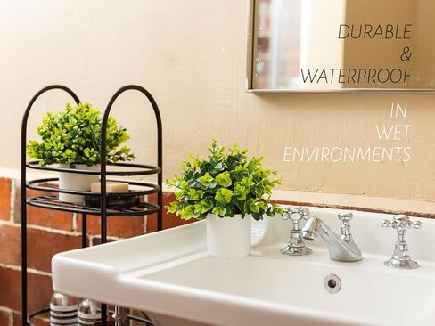 Vitalizart 2 Pack Mini Potted Artificial Plants Indoor Eucalyptus Boxwood Fake Plants for Aesthetic Home Decor Bathroom Wall Bedroom Kitchen Office Farmhouse and Patio Decorations in Kuwait