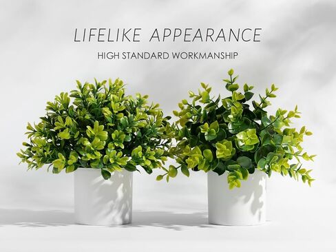 Vitalizart 2 Pack Mini Potted Artificial Plants Indoor Eucalyptus Boxwood Fake Plants for Aesthetic Home Decor Bathroom Wall Bedroom Kitchen Office Farmhouse and Patio Decorations in Kuwait