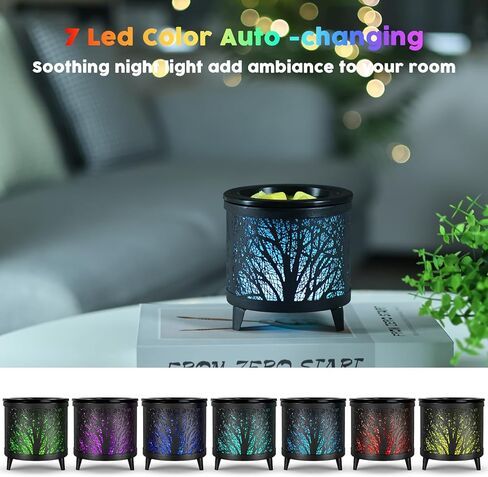 Wax Melt Warmer Candle Warmer- Metal Electric Candle Wax Warmer with Stable PTC Heating, Reusable Silicone Tray, 7 Colors Changing Night Light Scent Warmer for Home Spa Gift & Decor (Black Forest) in Kuwait