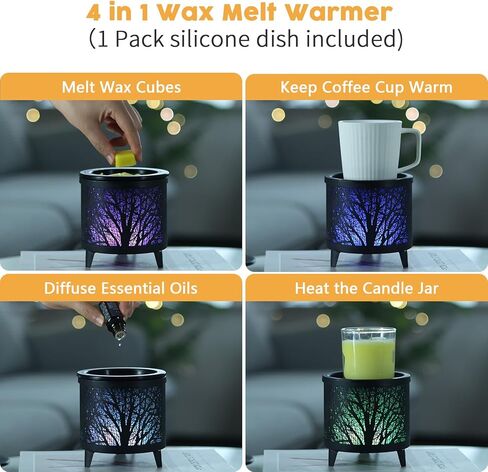 Wax Melt Warmer Candle Warmer- Metal Electric Candle Wax Warmer with Stable PTC Heating, Reusable Silicone Tray, 7 Colors Changing Night Light Scent Warmer for Home Spa Gift & Decor (Black Forest) in Kuwait