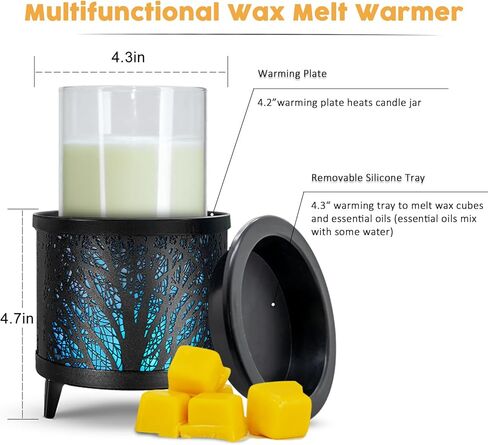 Wax Melt Warmer Candle Warmer- Metal Electric Candle Wax Warmer with Stable PTC Heating, Reusable Silicone Tray, 7 Colors Changing Night Light Scent Warmer for Home Spa Gift & Decor (Black Forest) in Kuwait
