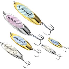 Nordtale Fishing Spoons Set 6pcs Gold Silver 1OZ 1/2OZ 1/4OZ Metal Lures with Treble Hooks Hard Baits for Bass Trout Steelhead Salmon Pike Walleye for Freshwater Saltwater in Saudi Arabia