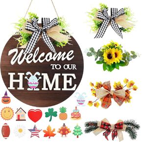 علامة ترحيب موسمية قابلة للتبديل لتزيين الباب الأمامي، أكاليل SYOUACEND الموسمية للباب الأمامي، ديكور الشرفة المعلقة مع 4 أكاليل موسمية و14 أيقونة للعطلات لعيد الهالوين وعيد الميلاد in Kuwait