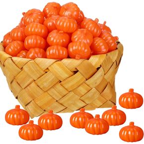 Thyle 100 Pcs Fall Artificial Pumpkins Bulk Small Orange Harvest Pumpkins Decorative Mini Fall Plastic Pumpkins Decorations for Thanksgiving Autumn Home Table Centerpiece Outdoor Wedding Party Decor
