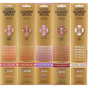 Gonesh Incense Extra Rich Collection Variety Pack, 5 Packs, 20 Sticks Each (Cinnamon, Apple Cider, Frankincense, Black Cherry, Vanilla) in Saudi Arabia