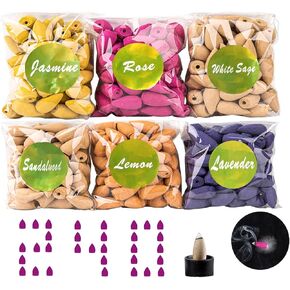 مخاريط البخور 240 مخاريط باك فلو 6 عطور مختلطة مخروط بخور أقوى معطر مع حامل للبخور ، حصيرة مقاومة للحريق in Kuwait