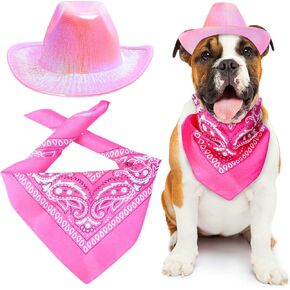 Yewong Pet Neon Sparkly Glitter Space Cowboy Hat Costume Set Dog Cat Metallic Space Shiny Cowboy Hats with Paisley Bandana West Cowboy Accessories for Pets (Metallic Blue) One Size in Saudi Arabia