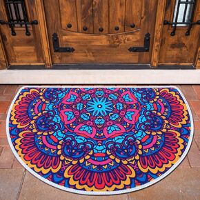 ممسحة سجادة مدخل داخلية نصف دائرية من بوهو مقاس 91.44 سم × 60.96 سم، ماصة وغير قابلة للانزلاق لغرفة النوم الأمامية والخلفية في الهواء الطلق، ترحيب للمدخل، قابلة للغسل في الغسالة، نمط نمط عرقي بوهيمي in Kuwait