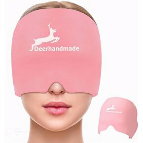 DEERHANDMADE Migraine Relief Cap - Expert-Grade Gel for Cold & Hot Compress, Stretchable Cloth for Multisize Use, Odorless Material, 360° Coverage (Pink)