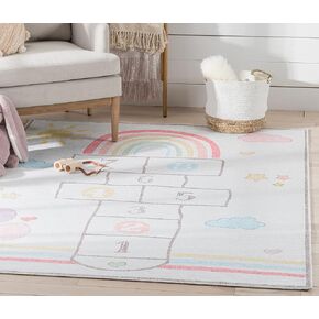 Well Woven Hopscotch Rug Playmat Rainbow Multicolor Beige 3'3" x 5' Apollo Kids Collection in Saudi Arabia