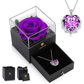 هدايا عيد الميلاد من S SIVERY للنساء - هدية وردة وردية أرجوانية حقيقية لها مع قلادة من الكريستال النمساوي لها، هدايا عيد ميلاد لصديقتك، هدايا عيد الميلاد للأم، هدايا للذكرى السنوية in Kuwait