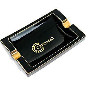 CARDANO Luxury Cigar Ashtrays – Real Gold-Plated Trim on Kiln Cured Ceramic with a Black Onyx Finish – Ash Tray for Small or Large Cigars – Indoor Outdoor Home Use for Patio Table Stand - Outside Portable Ashtray Smoking Accessories Gift Set for Men in Kuwait