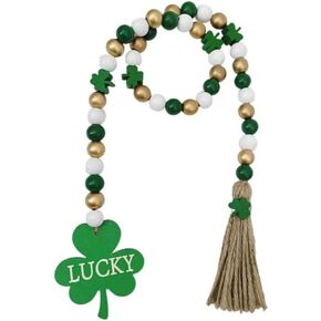 St Patrick's Day Wood Beads Garland with Tassels, St Patrick's Day Hanging Wooden Green Shamrock Pendant Ornaments Farmhouse Style Irish Wood Beaded Decor for St Patrick's Day Tiered Tray Decorations in Kuwait