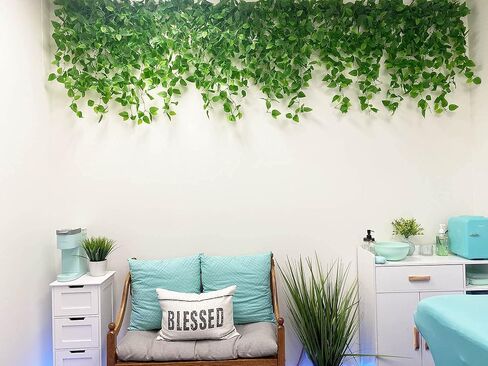 نباتات معلقة صناعية من WEISPARK - قطعتان من أوراق كرمة اللبلاب المزيفة ونباتات المطبخ للحائط وغرفة المنزل والحديقة وإكليل الزفاف والديكور الداخلي والخارجي (بدون سلال) in Kuwait