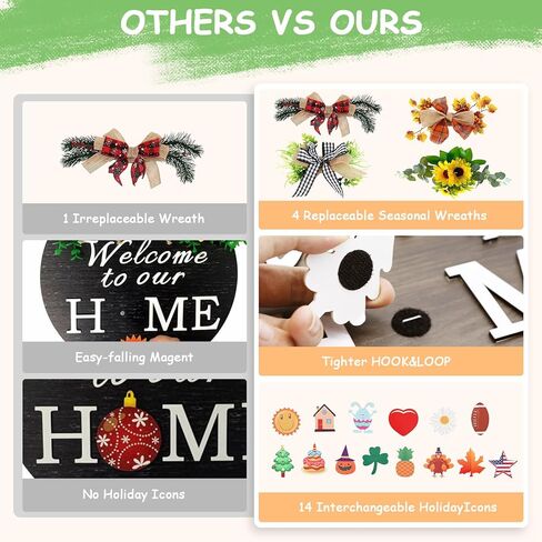 علامة ترحيب موسمية قابلة للتبديل لتزيين الباب الأمامي، أكاليل SYOUACEND الموسمية للباب الأمامي، ديكور الشرفة المعلقة مع 4 أكاليل موسمية و14 أيقونة للعطلات لعيد الهالوين وعيد الميلاد in Kuwait