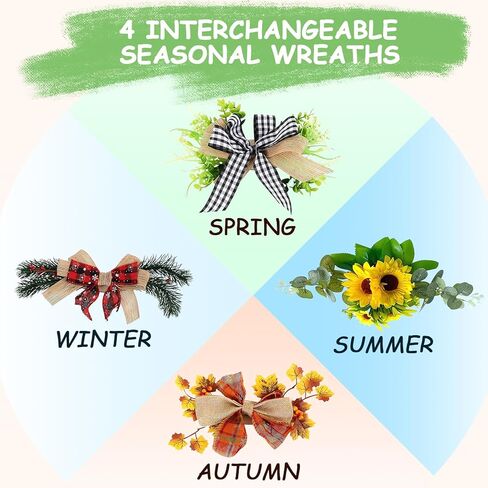 علامة ترحيب موسمية قابلة للتبديل لتزيين الباب الأمامي، أكاليل SYOUACEND الموسمية للباب الأمامي، ديكور الشرفة المعلقة مع 4 أكاليل موسمية و14 أيقونة للعطلات لعيد الهالوين وعيد الميلاد in Kuwait