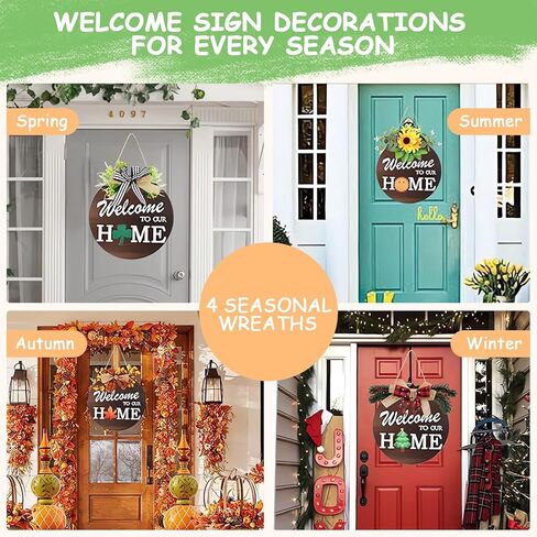 علامة ترحيب موسمية قابلة للتبديل لتزيين الباب الأمامي، أكاليل SYOUACEND الموسمية للباب الأمامي، ديكور الشرفة المعلقة مع 4 أكاليل موسمية و14 أيقونة للعطلات لعيد الهالوين وعيد الميلاد in Kuwait