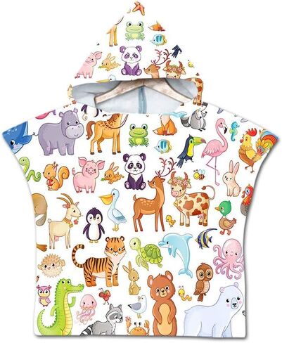 Autubin 24 x 24 Inch Kids Hooded Towel Baby Beach Bath Towel for Girls Toddler Bath Towels Ponchos with Hood Cotton Pool Toddler Towels Poncho （Animals in Kuwait