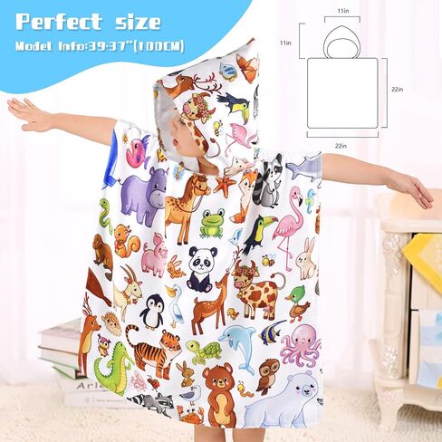 Autubin 24 x 24 Inch Kids Hooded Towel Baby Beach Bath Towel for Girls Toddler Bath Towels Ponchos with Hood Cotton Pool Toddler Towels Poncho （Animals in Kuwait