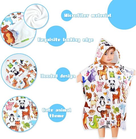 Autubin 24 x 24 Inch Kids Hooded Towel Baby Beach Bath Towel for Girls Toddler Bath Towels Ponchos with Hood Cotton Pool Toddler Towels Poncho （Animals in Kuwait