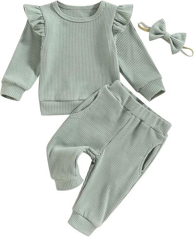 Toddler Baby Girl Fall Winter Clothes Newborn Infant Floral Pullover Sweatshirt T-Shirts+Pants 3PCS Outfits Set in Saudi Arabia