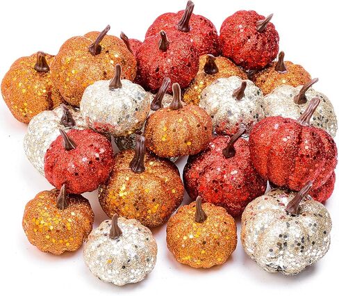 24 قطعة من اليقطين الاصطناعي اللامع، 12 لونًا متنوعًا، قرع مزيف للهالوين، خريف، ديكور طاولة حفلات عيد الشكر (مقاسين) in Kuwait