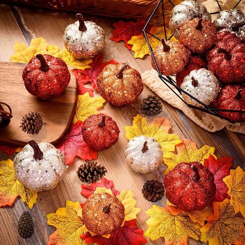 24 قطعة من اليقطين الاصطناعي اللامع، 12 لونًا متنوعًا، قرع مزيف للهالوين، خريف، ديكور طاولة حفلات عيد الشكر (مقاسين) in Kuwait