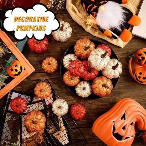 24 قطعة من اليقطين الاصطناعي اللامع، 12 لونًا متنوعًا، قرع مزيف للهالوين، خريف، ديكور طاولة حفلات عيد الشكر (مقاسين) in Kuwait