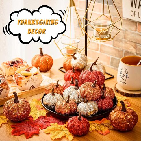 24 قطعة من اليقطين الاصطناعي اللامع، 12 لونًا متنوعًا، قرع مزيف للهالوين، خريف، ديكور طاولة حفلات عيد الشكر (مقاسين) in Kuwait