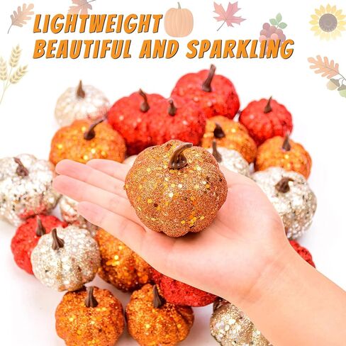 24 قطعة من اليقطين الاصطناعي اللامع، 12 لونًا متنوعًا، قرع مزيف للهالوين، خريف، ديكور طاولة حفلات عيد الشكر (مقاسين) in Kuwait