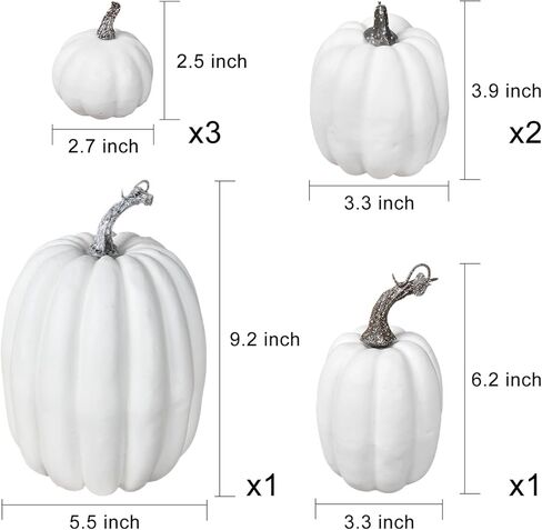 ارتيفلير 7 قطع من اليقطين الاصطناعي الابيض واوراق القيقب للتزيين، اوراق القيقب المزيفة المخملية للهالوين وعيد الشكر والخريف والاحتفالات وديكور حفلات الحصاد (7، ابيض) in Kuwait