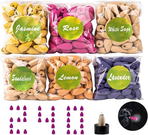 مخاريط البخور 240 مخاريط باك فلو 6 عطور مختلطة مخروط بخور أقوى معطر مع حامل للبخور ، حصيرة مقاومة للحريق in Kuwait