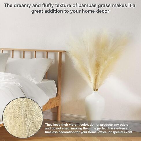 ال بي شماو-دي 8 قطع من عشب البامبا الصناعي طويل 43 انش/3.6 قدم، عشب بومبوس صناعي كبير منفوش لا يتساقط، زهور بومباس مزيفة لملء المزهرية، ديكور الزفاف بوهو، غرفة المزرعة، ديكور المنزل (بيج) in Kuwait
