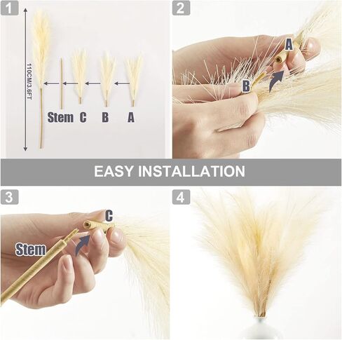 ال بي شماو-دي 8 قطع من عشب البامبا الصناعي طويل 43 انش/3.6 قدم، عشب بومبوس صناعي كبير منفوش لا يتساقط، زهور بومباس مزيفة لملء المزهرية، ديكور الزفاف بوهو، غرفة المزرعة، ديكور المنزل (بيج) in Kuwait