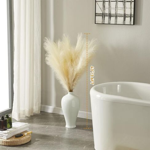 ال بي شماو-دي 8 قطع من عشب البامبا الصناعي طويل 43 انش/3.6 قدم، عشب بومبوس صناعي كبير منفوش لا يتساقط، زهور بومباس مزيفة لملء المزهرية، ديكور الزفاف بوهو، غرفة المزرعة، ديكور المنزل (بيج) in Kuwait
