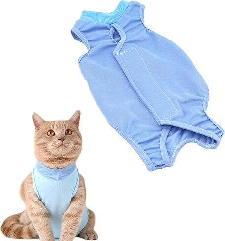 بدلة تعافي القطط، بدلة تعافي جراحة القطط لجروح البطن الجراحية، بديل الياقة الإلكترونية للقطط والكلاب، ملابس ما بعد الجراحة، ملابس القطط للقطط بعد الجراحة (أزرق، كبير) in Kuwait