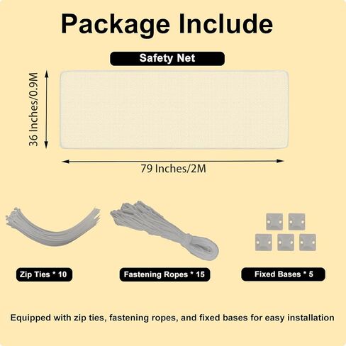 شبكة امان للشرفة للاطفال - 6.6 قدم × 3 قدم سميكة للحيوانات الاليفة في الشرفة والشقة والقطط، شبكة امان للدرابزين وواقي السلالم (ابيض) in Kuwait