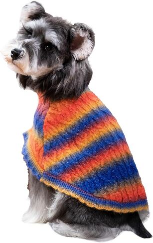Rainbow Mohair Dog Poncho, Cold Weather Cable Dog Sweater for Small Dogs, Classic Turtleneck Thick Puppy Clothes with Leash Hole DS93S in Saudi Arabia