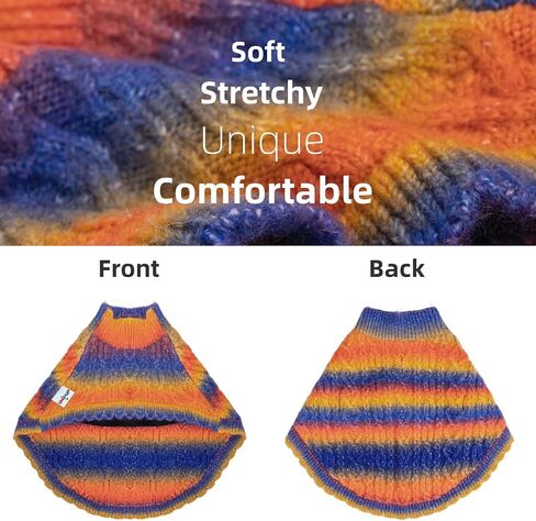 Rainbow Mohair Dog Poncho, Cold Weather Cable Dog Sweater for Small Dogs, Classic Turtleneck Thick Puppy Clothes with Leash Hole DS93S in Saudi Arabia