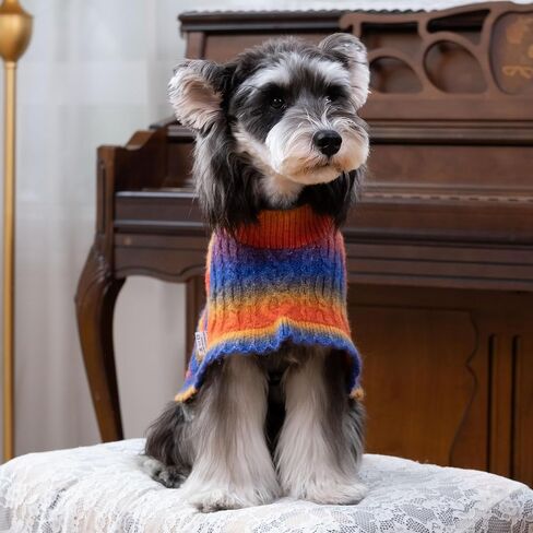 Rainbow Mohair Dog Poncho, Cold Weather Cable Dog Sweater for Small Dogs, Classic Turtleneck Thick Puppy Clothes with Leash Hole DS93S in Saudi Arabia