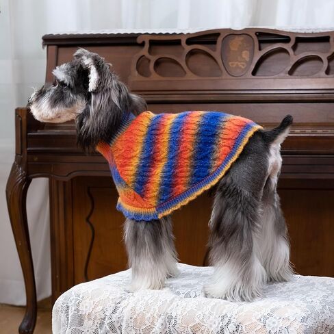 Rainbow Mohair Dog Poncho, Cold Weather Cable Dog Sweater for Small Dogs, Classic Turtleneck Thick Puppy Clothes with Leash Hole DS93S in Saudi Arabia