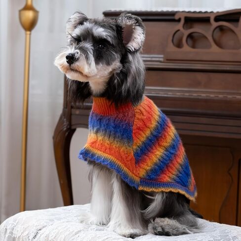 Rainbow Mohair Dog Poncho, Cold Weather Cable Dog Sweater for Small Dogs, Classic Turtleneck Thick Puppy Clothes with Leash Hole DS93S in Saudi Arabia