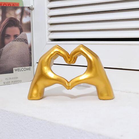 XPXKJ نحت أيدي القلب الذهبي، ديكور المنزل بإصبع الحب، تماثيل أيدي القلب ديكور الغرفة، الفن الحديث ديكور الحائط الذهبي، ديكور غرفة المعيشة الذهبية in Kuwait