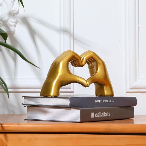 XPXKJ نحت أيدي القلب الذهبي، ديكور المنزل بإصبع الحب، تماثيل أيدي القلب ديكور الغرفة، الفن الحديث ديكور الحائط الذهبي، ديكور غرفة المعيشة الذهبية in Kuwait