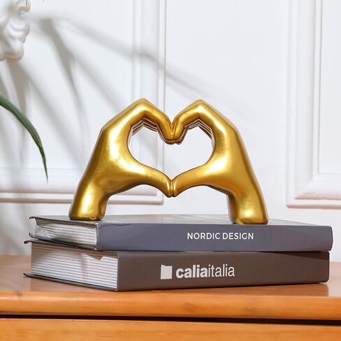 XPXKJ نحت أيدي القلب الذهبي، ديكور المنزل بإصبع الحب، تماثيل أيدي القلب ديكور الغرفة، الفن الحديث ديكور الحائط الذهبي، ديكور غرفة المعيشة الذهبية in Kuwait