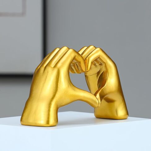 XPXKJ نحت أيدي القلب الذهبي، ديكور المنزل بإصبع الحب، تماثيل أيدي القلب ديكور الغرفة، الفن الحديث ديكور الحائط الذهبي، ديكور غرفة المعيشة الذهبية in Kuwait