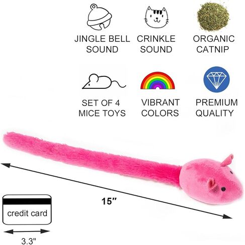 Cat Toys Mice 4PCS - Catnip - Jingly Bell - Crinkle - Premium Cat Interactive Chew Toys for Indoor Cats in Kuwait