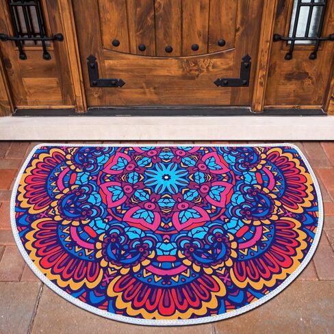 ممسحة سجادة مدخل داخلية نصف دائرية من بوهو مقاس 91.44 سم × 60.96 سم، ماصة وغير قابلة للانزلاق لغرفة النوم الأمامية والخلفية في الهواء الطلق، ترحيب للمدخل، قابلة للغسل في الغسالة، نمط نمط عرقي بوهيمي in Kuwait